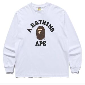 A Bathing Ape Men College White Long Sleeve Tee SIze XXL ( NWT)